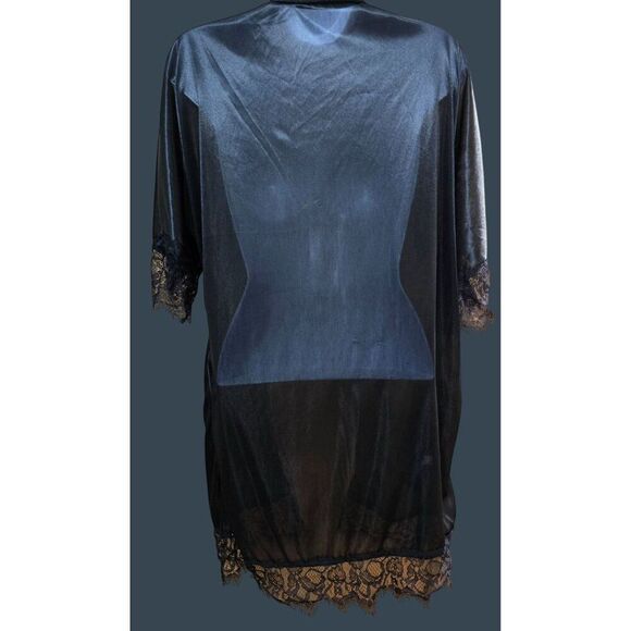 Black Lace Trimmed Kimono-Style Robe Sheer Details whimsygoth glam intimate goth - Picture 5 of 7